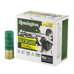 How many pellets in 00 buck? Standard 00 buckshot typically contains 8 or 9 pellets, depending on the load & manufacturer in a 2-3/4 inch 12-gauge shell.