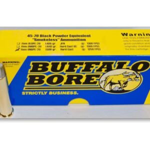 The 500-grain hard-cast lead flat-nose bullet provides deep penetration & significant power, making it an excellent choice for hunting buffalo bore 45 70