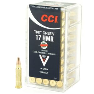 With cci 17 hmr speer tnt 16 Grain Green Hollow Point Lead-Free. Enjoy precision, performance, and eco-friendliness in every shot.