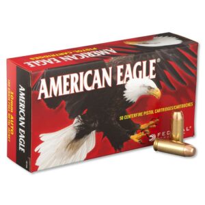 Trust in Federal American Eagle Ammunition 10mm Auto 180 Grain Full Metal Jacket to deliver quality ammunition that meets your shooting needs.