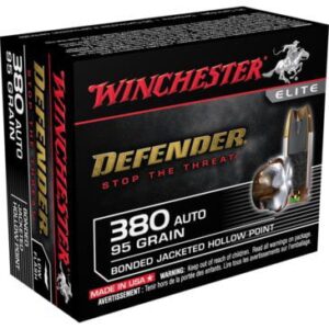 Winchester Defender 380 ACP 95 Grain Bonded Jacketed Hollow Point ammunition today and experience unparalleled protection! 380 acp for self defense